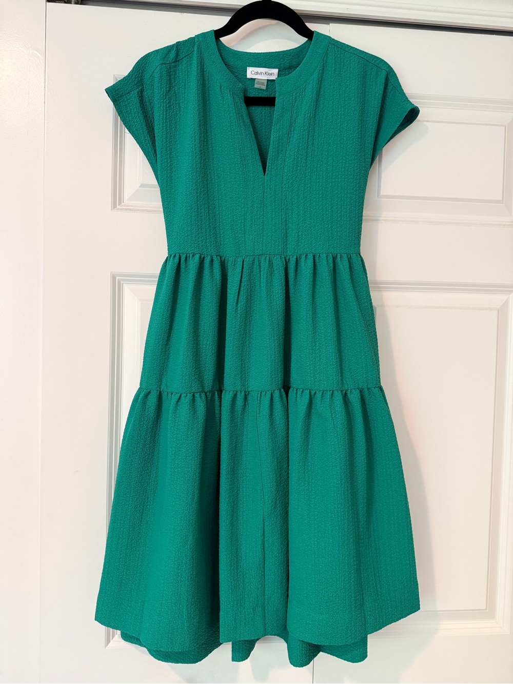 Calvin Klein Green Tiered V-Neck Dress